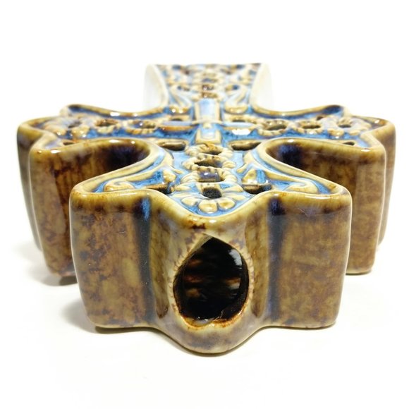 Vintage Ceramic Blue‎ Religious Cross Tea Light Candle holder #1299 - Picture 7 of 8